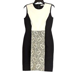 Calvin Klein Womens Sleeveless Colorblock Lace Panel Sheath Dress Size 6 Black &